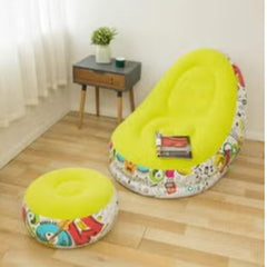 Huitich yellow graffiti bean bag chair with matching ottoman in a bright modern room