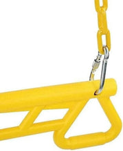 Yellow ring bar close-up with chain, swivel hook, and molded side grip