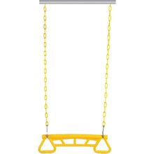 Yellow ring bar with two hanging chains and metal connectors, side handle loops