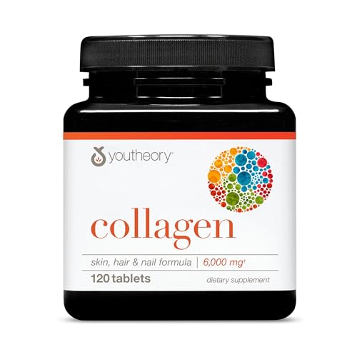 Youtheory collagen 120 tablet jar 6000 mg bottle for daily use collagen supplements for hair skin and nails