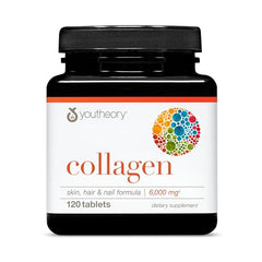 Youtheory collagen 120 tablet jar 6000 mg bottle for daily use collagen supplements for hair skin and nails