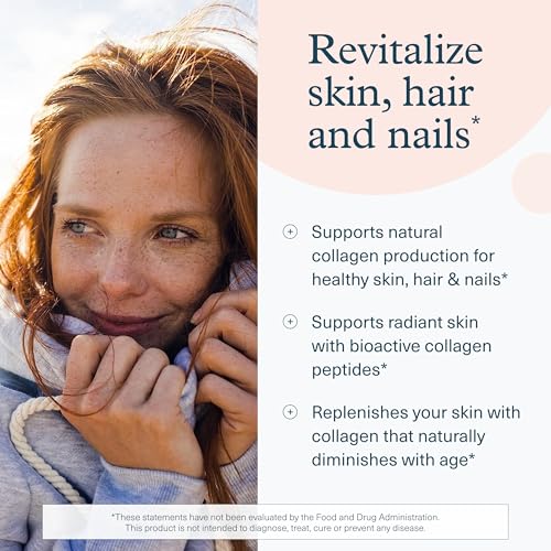 Youtheory ad with smiling woman and product benefits promoting collagen supplements for hair skin and nails