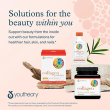 Youtheory collagen supplement variety: tablets, collagen liquid, and collagen powder packs