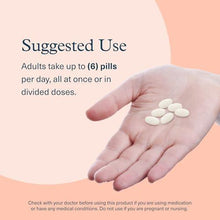 Collagen supplement tablets in hand, with suggested use directions