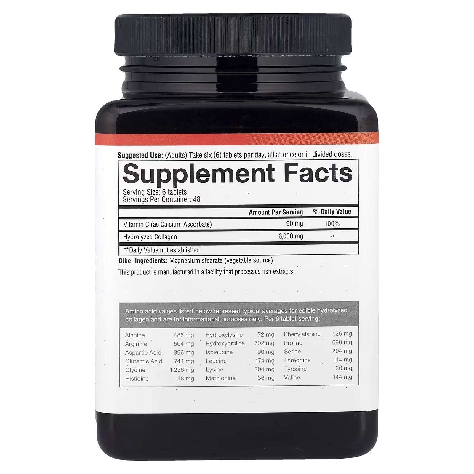 Youtheory Collagen tablets UAE with Supplement Facts and 6000 mg Hydrolyzed Collagen per serving