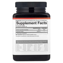 Collagen supplement facts bottle back label with serving table