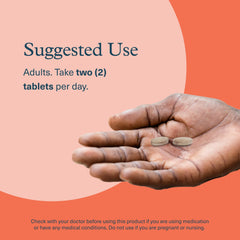 Youtheory joint support with turmeric and boswellia showing hand holding two tablets and suggested use