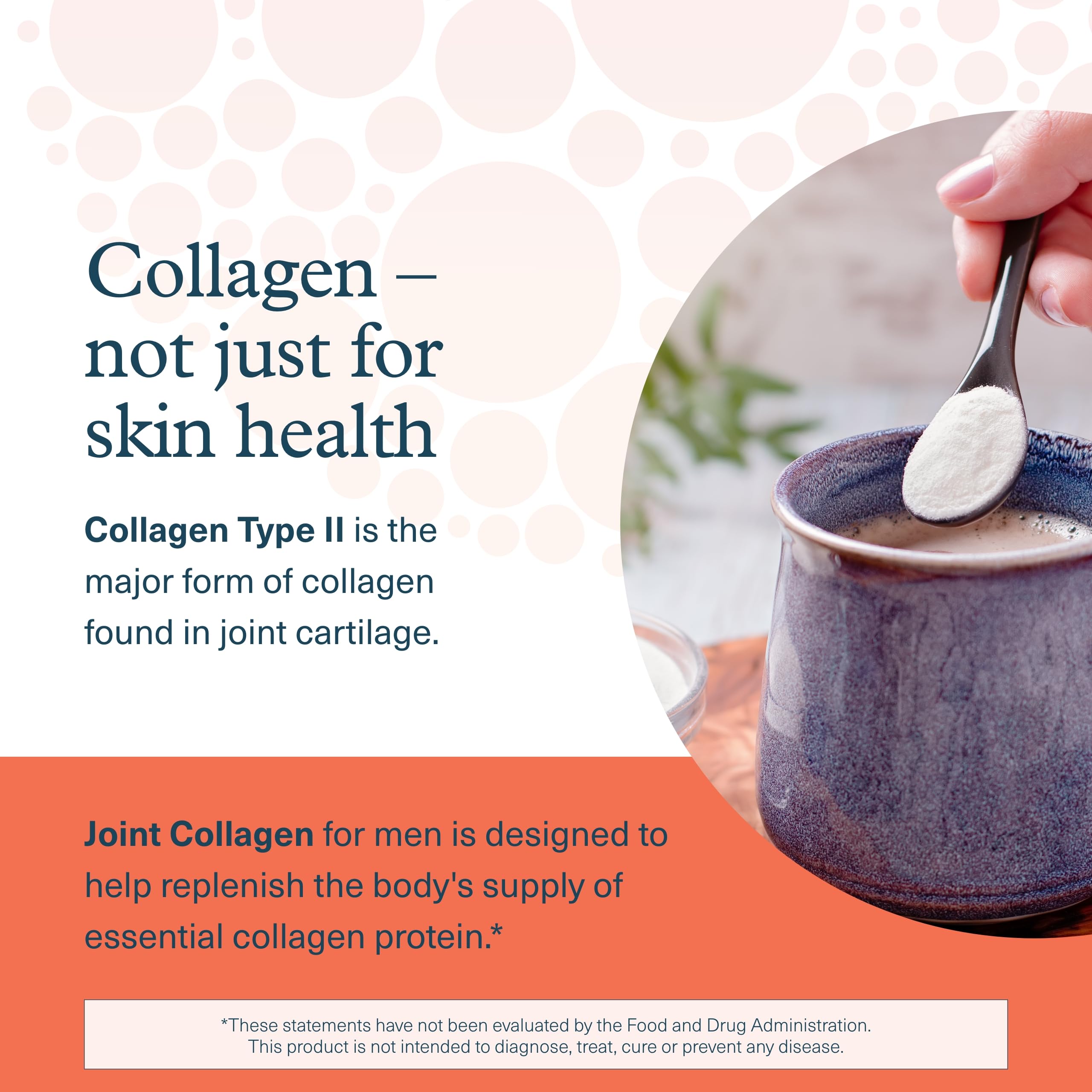 Youtheory joint support with turmeric and boswellia powder in a mug with text about Collagen Type II for joints