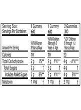 Nutrition facts table for melatonin gummies; 1 gummy serving size