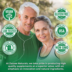 Zazzee organic milk thistle capsules lifestyle image of smiling mature couple outdoors with vegan gluten free non GMO badges