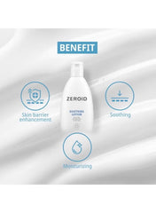 Zeroid soothing lotion for sensitive skin in a white bottle with moisturizing and soothing benefits