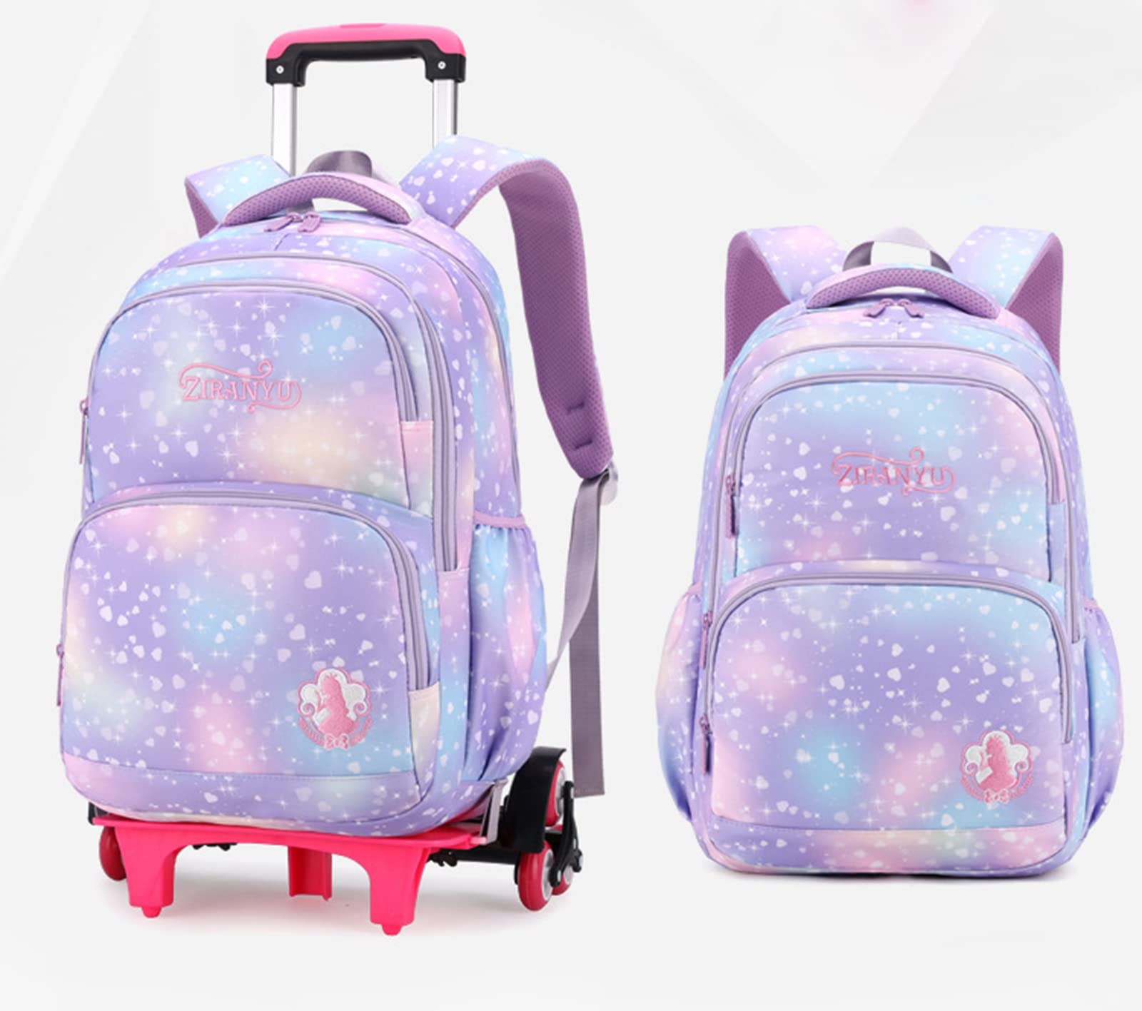 Huitich galaxy print trolley school bag with wheels and padded straps for easy carrying